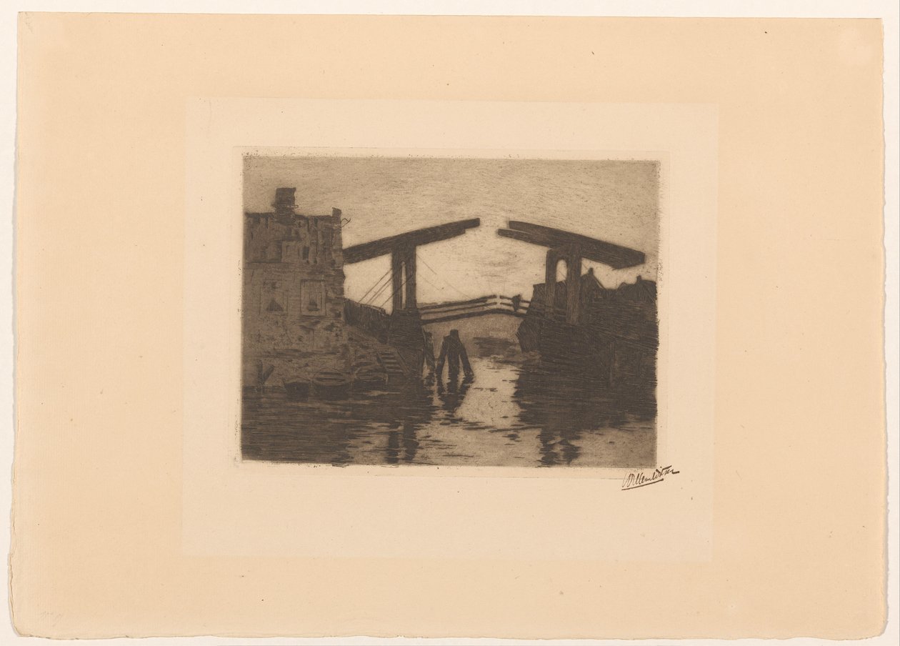Padací most u Zandhoek v Amsterdamu od Willem Witsen (signed by artist)