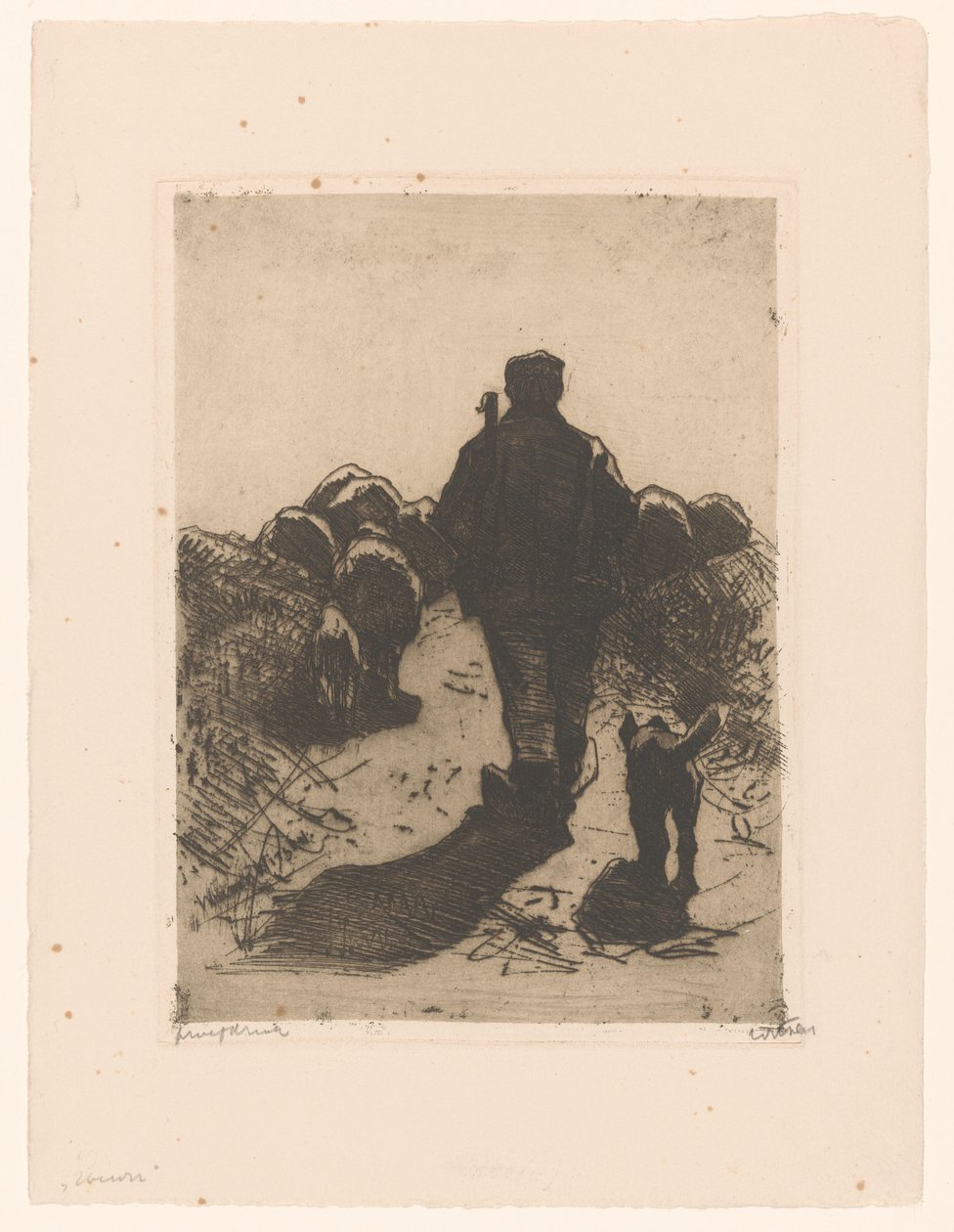 Ovčák se psem za jeho stádem od Willem Witsen (signed by artist)