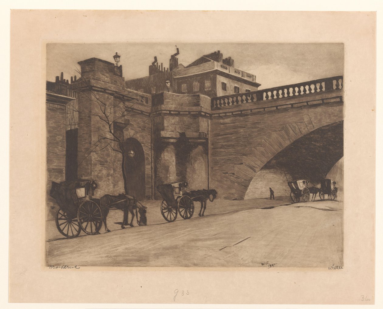 Čekající kočáry u londýnského mostu Waterloo Bridge od Willem Witsen (signed by artist)