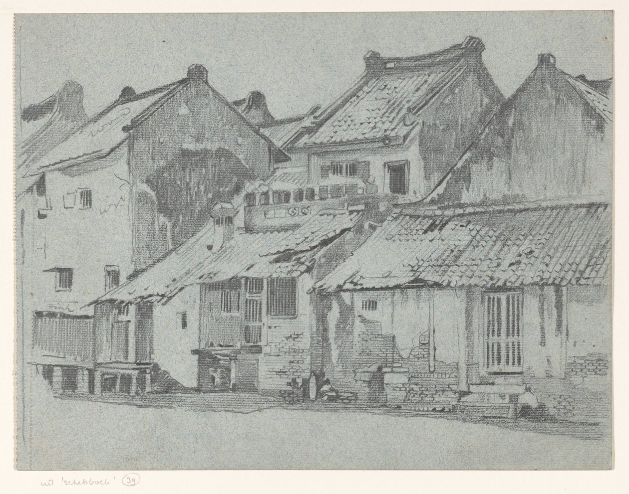 Zadní fasády domů na řece v Batavia od Willem Arnoldus Witsen