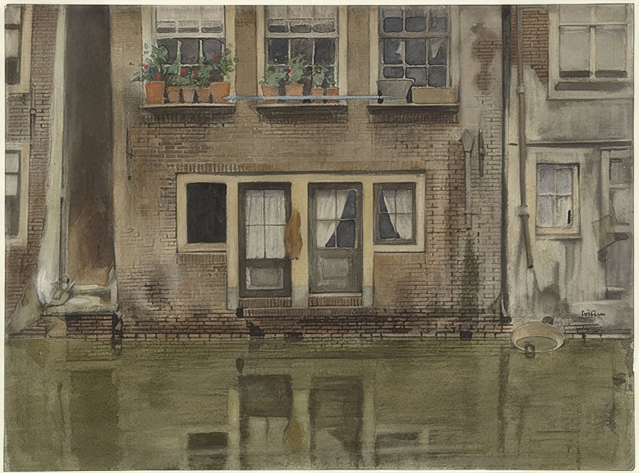 Haus an einer Gracht v Amsterdamu (Domy na kanálu v Amsterdamu) od Willem Arnoldus Witsen
