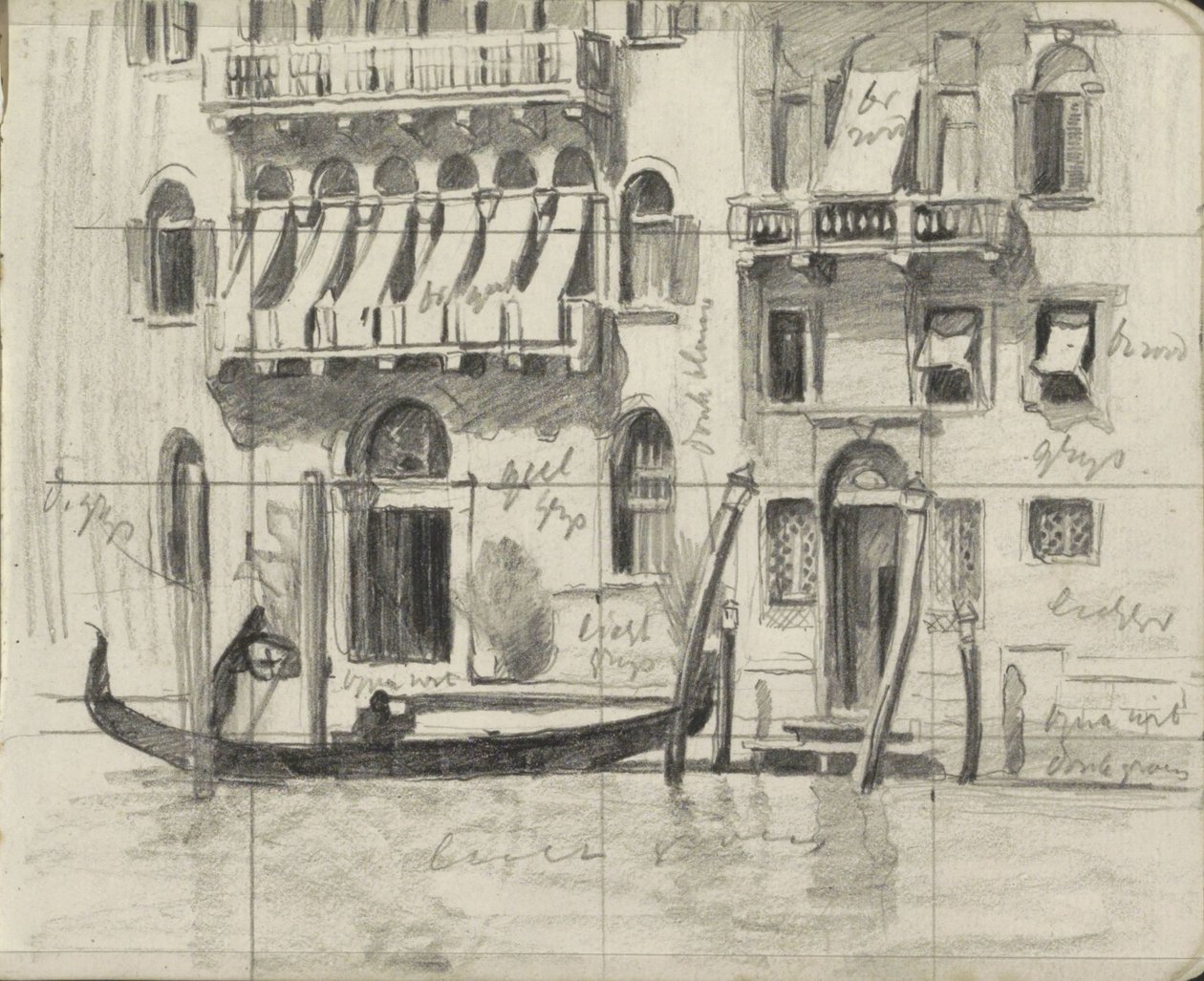 Domy se žaluziemi nad balkony na Canal Grande v Benátkách od Willem Arnoldus Witsen