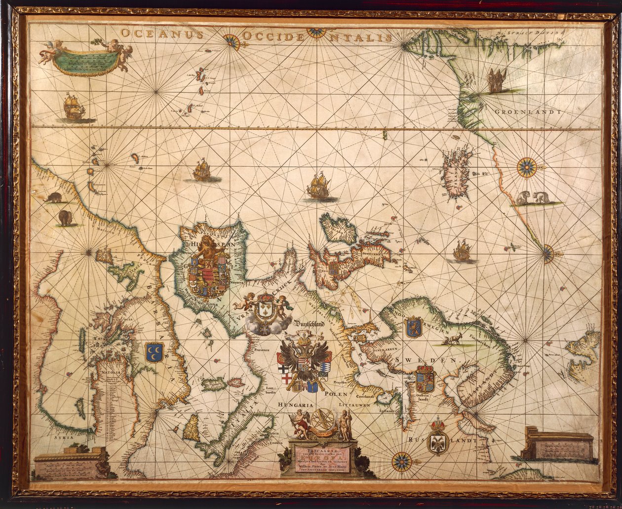 Evropské pobřeží, mapa na pergamenu od Willema a Joan Blaeuových od Willem and Joan  Blaeu