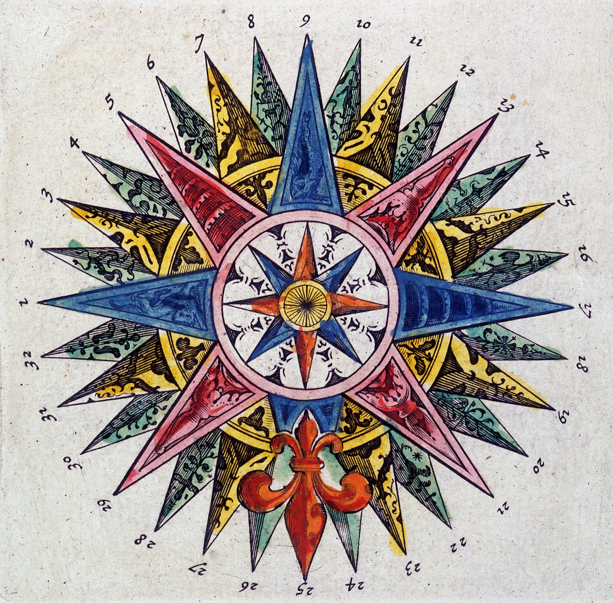 Rose des Vents (detail 10831), „Divadlo světa aneb Nový atlas“ od Guillauma a Jean Blaeu od Willem and Joan  Blaeu