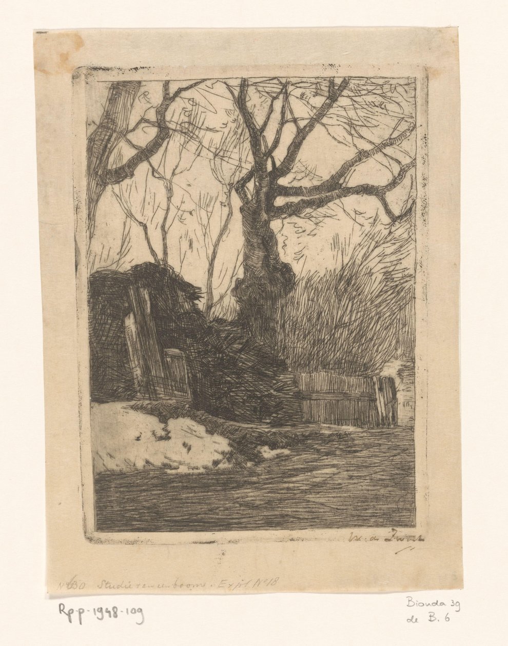 Stromy a otepi u plotu Větvičky u plotu se stromy (původní název) od Willem de Zwart (signed by artist)