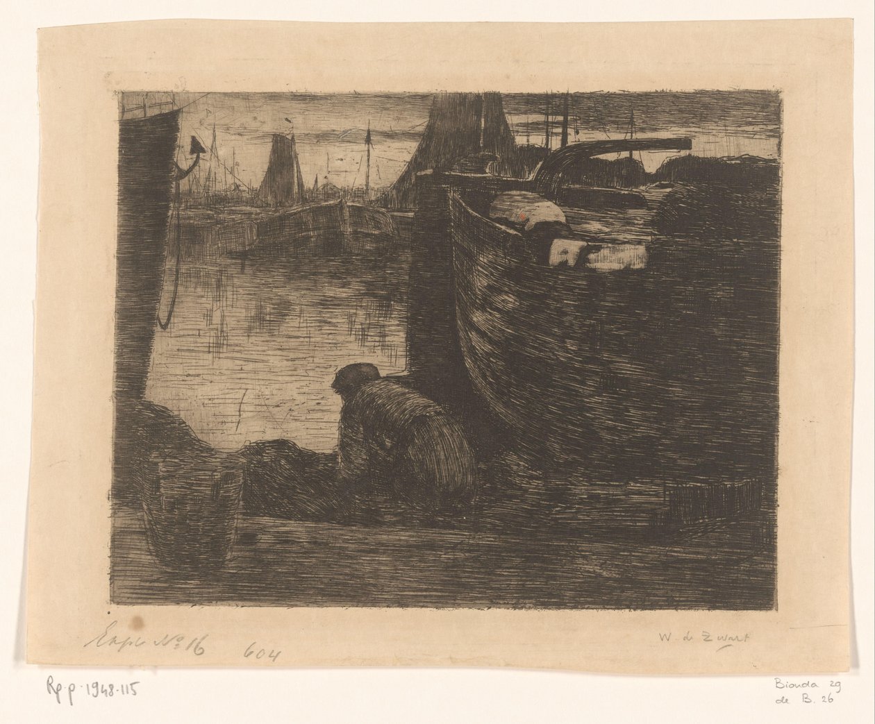 Muž na nábřeží v přístavu Na nábřeží (původní název) od Willem de Zwart (signed by artist)