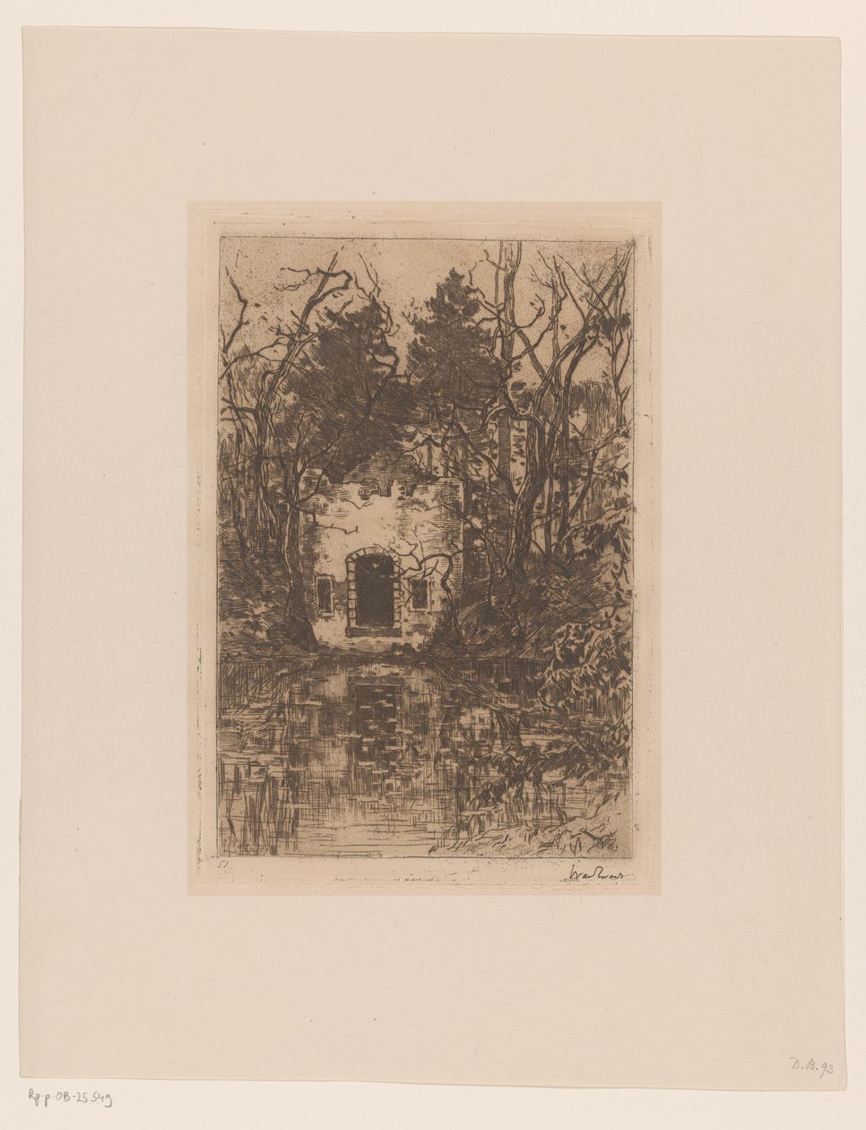 Zřícenina u rybníka Ruiny u rybníka (Lage Vuursche) (původní název) od Willem de Zwart (signed by artist)