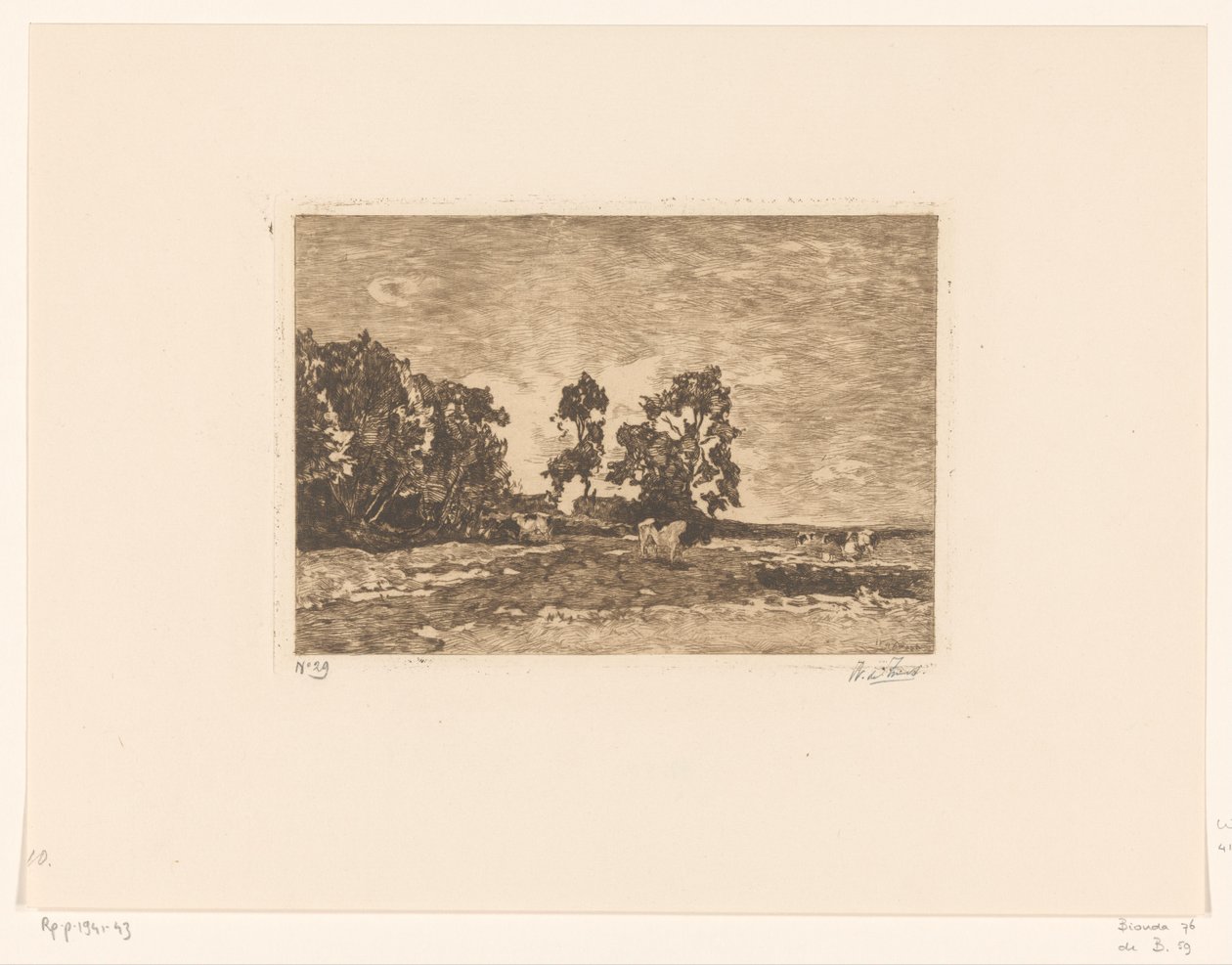 Louka s krávami (původní název) od Willem de Zwart (signed by artist)