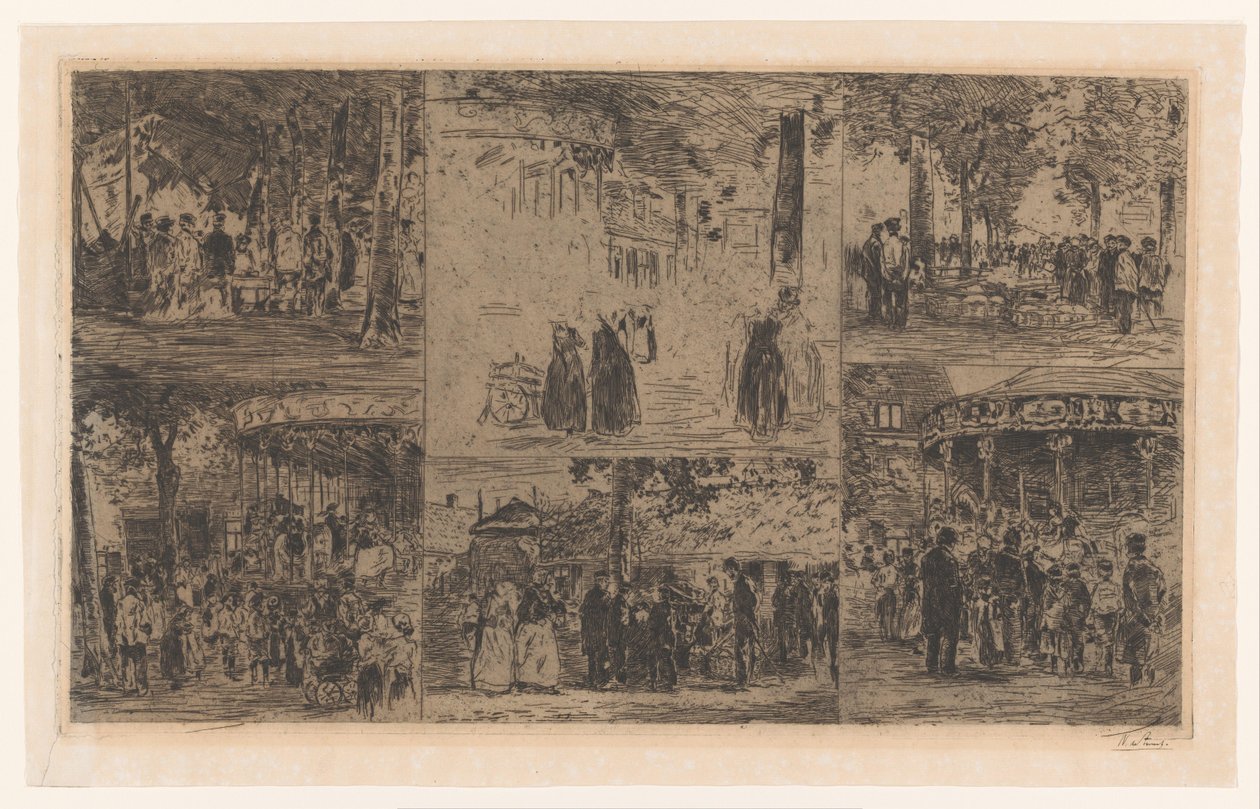 Šest náčrtů dne trhu a vesnického jarmarku od Willem de Zwart (signed by artist)