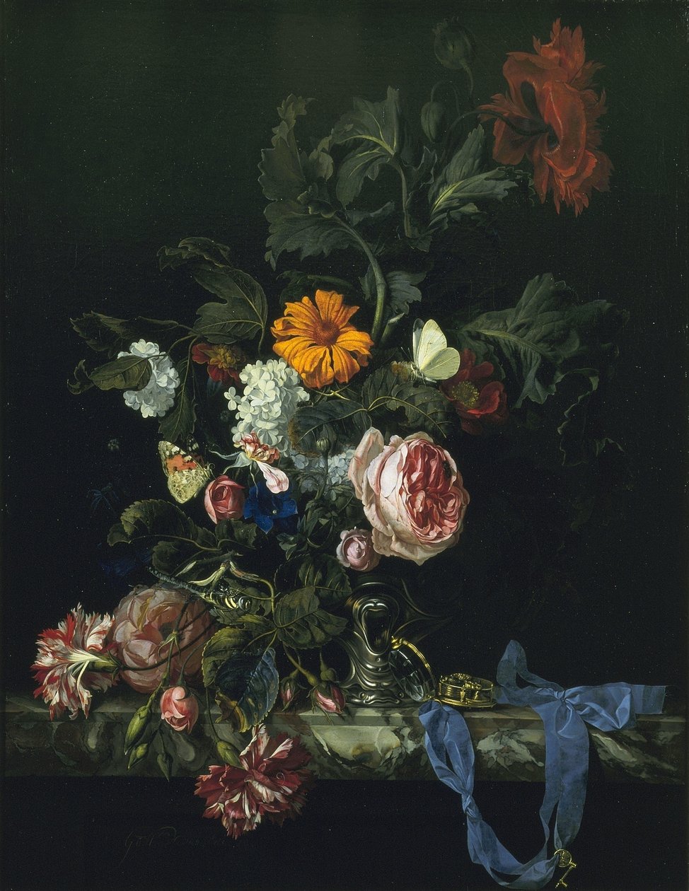 Květinové zátiší s hodinkami od Willem van Aelst