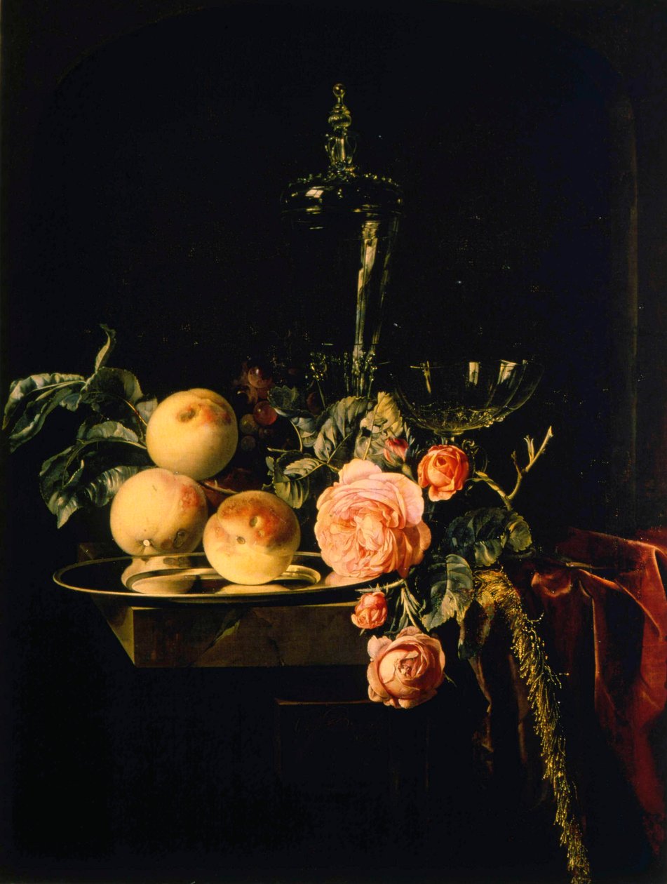 Růže a broskve, 1659 od Willem van Aelst