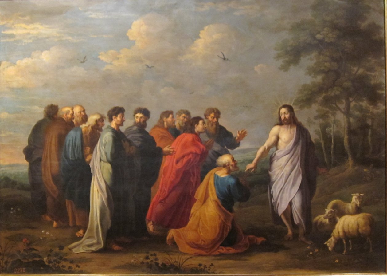 Španělsky: Jesucristo entregando las llaves a San Pedro od Willem van Herp