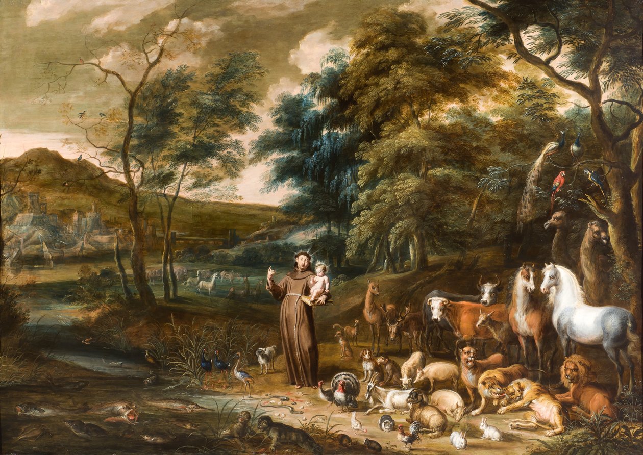 Svatý František se zvířaty (olej na mědi) od Willem van, I and Hondt, Lambert de, I Herp