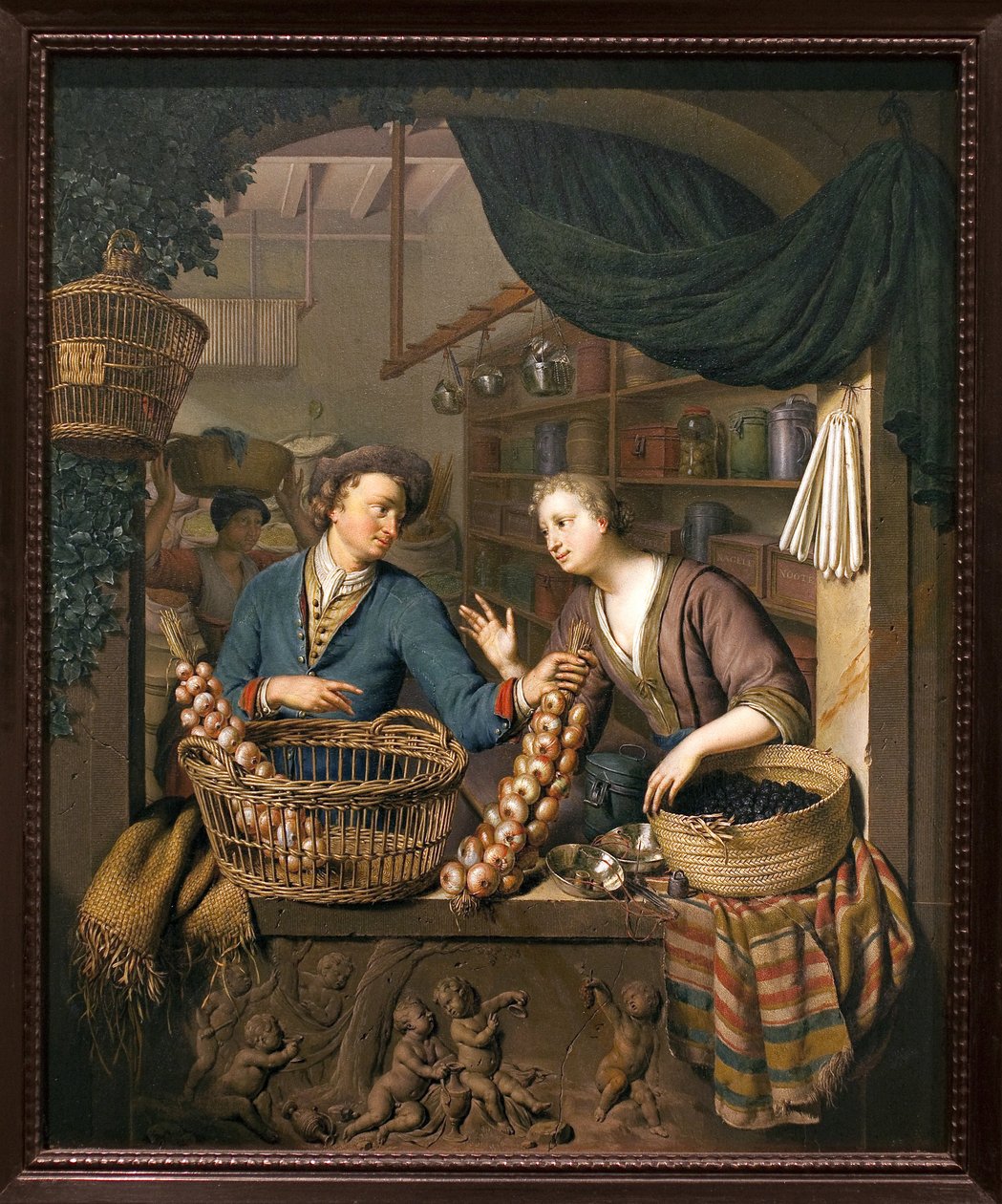 Prodejce cibule. Obraz Willem van Mieris (1662-1747), olej na dřevě od Willem Van Mieris