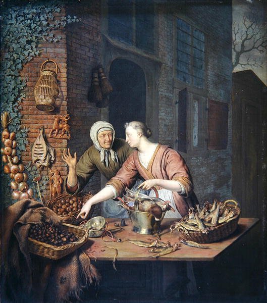 The Market Stall, cca 1730 (olej na panelu) od Willem Van Mieris