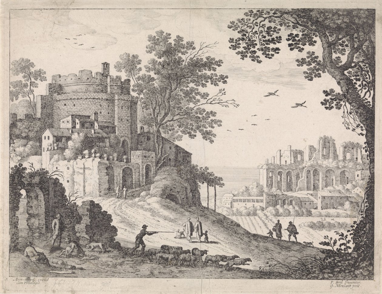 Budovy podél silnice Italské krajiny (název série) od Willem van Nieulandt (II)