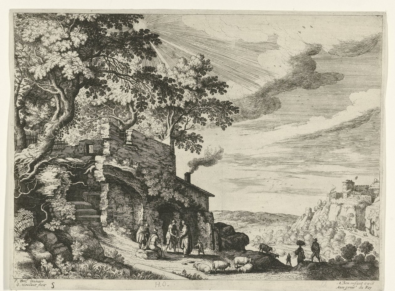 Pastýři na zřícenině Italské krajiny (název série) od Willem van Nieulandt (II)
