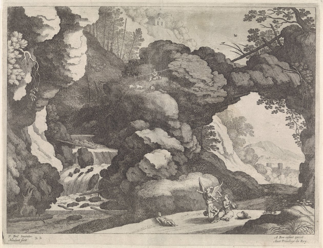 Krajina s Hagar a Ismaelem Italské krajiny (název série) od Willem van Nieulandt (II)