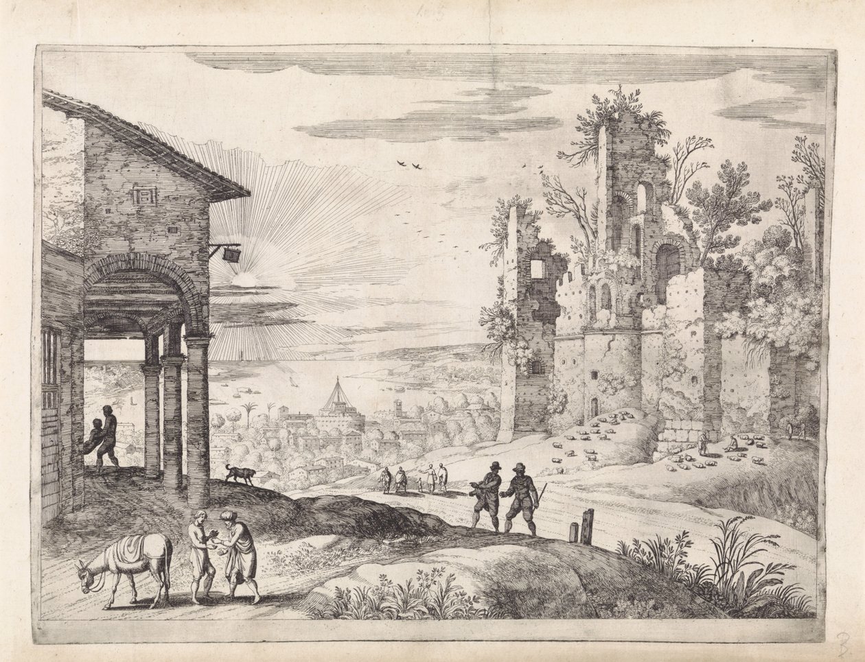 Krajina s milosrdným Samaritánem v hostinci Italské krajiny (název série) od Willem van Nieulandt (II)