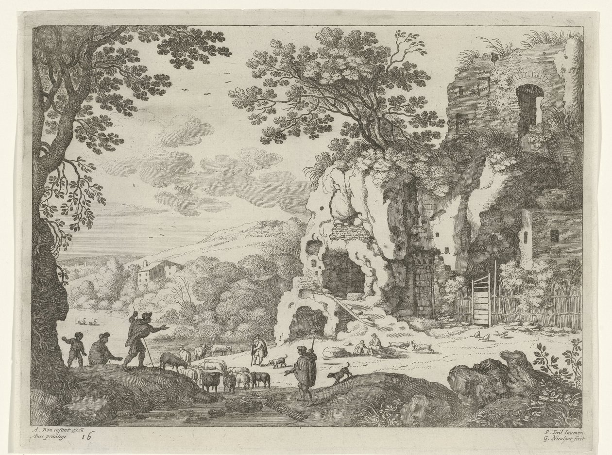 Krajina s ruinou Italské krajiny (název série) od Willem van Nieulandt (II)