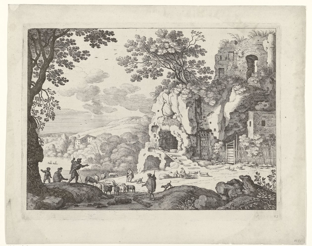 Krajina s ruinou Italské krajiny (název série) od Willem van Nieulandt (II)