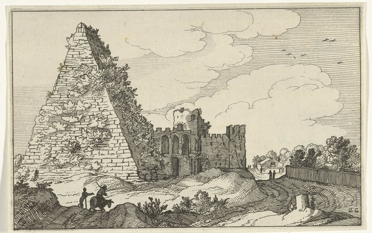 Pyramida Gaia Cestia Římské ruiny a pobřežní krajiny (série 1) (název série) od Willem van Nieulandt (II)