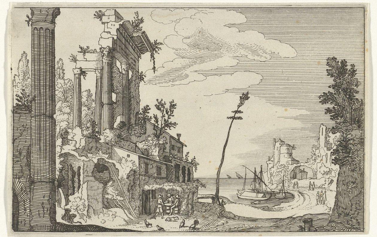 Římské ruiny u moře Římské ruiny a pobřežní krajiny (série 1) (název série) od Willem van Nieulandt (II)