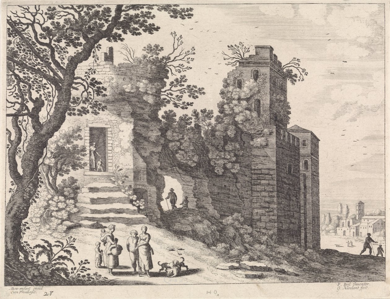 Ruina se skupinou žen a dětí Italské krajiny (název série) od Willem van Nieulandt (II)
