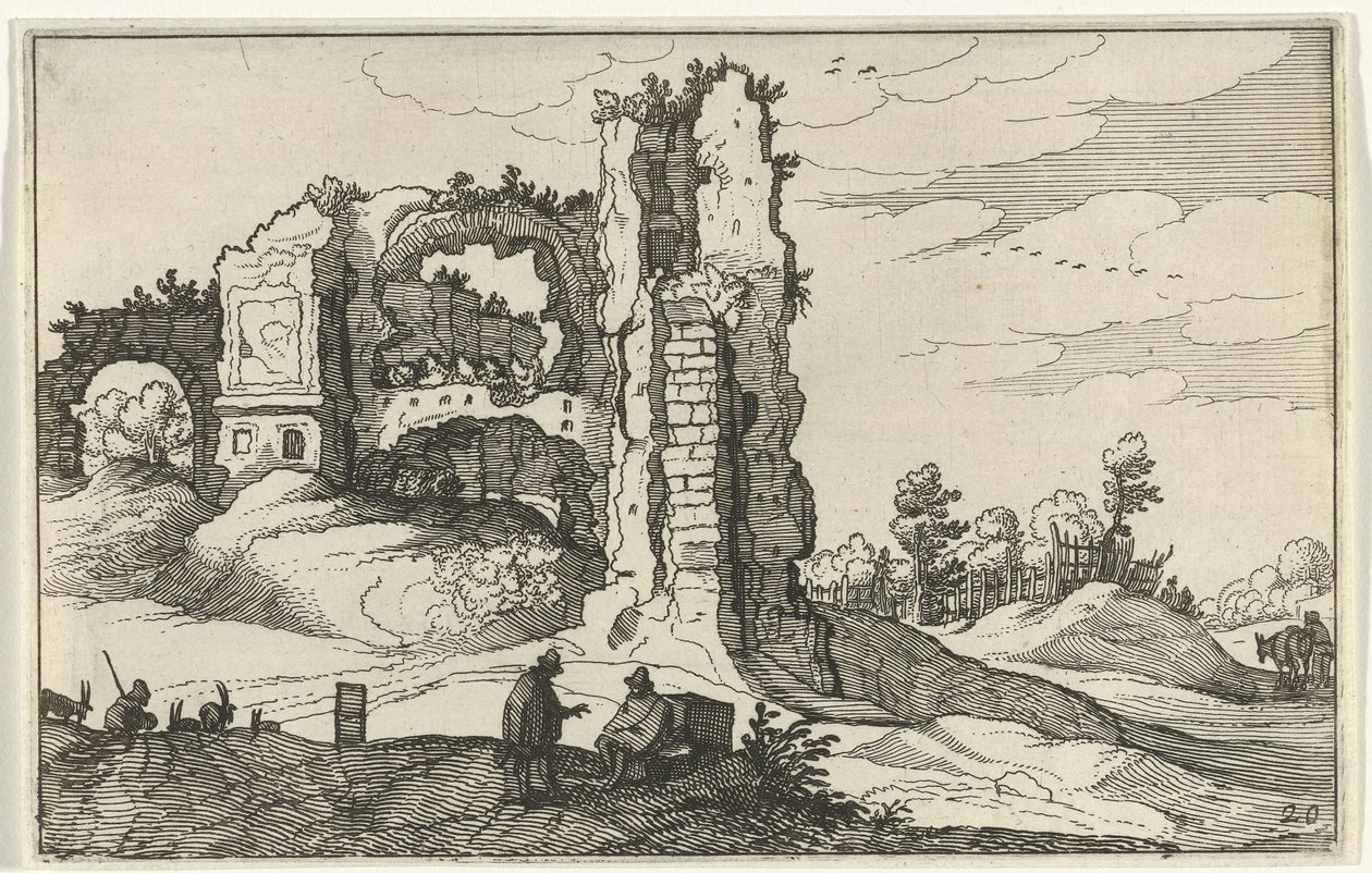 Zřícenina s bránou Římské ruiny a pobřežní krajiny (série 1) (název série) od Willem van Nieulandt (II)