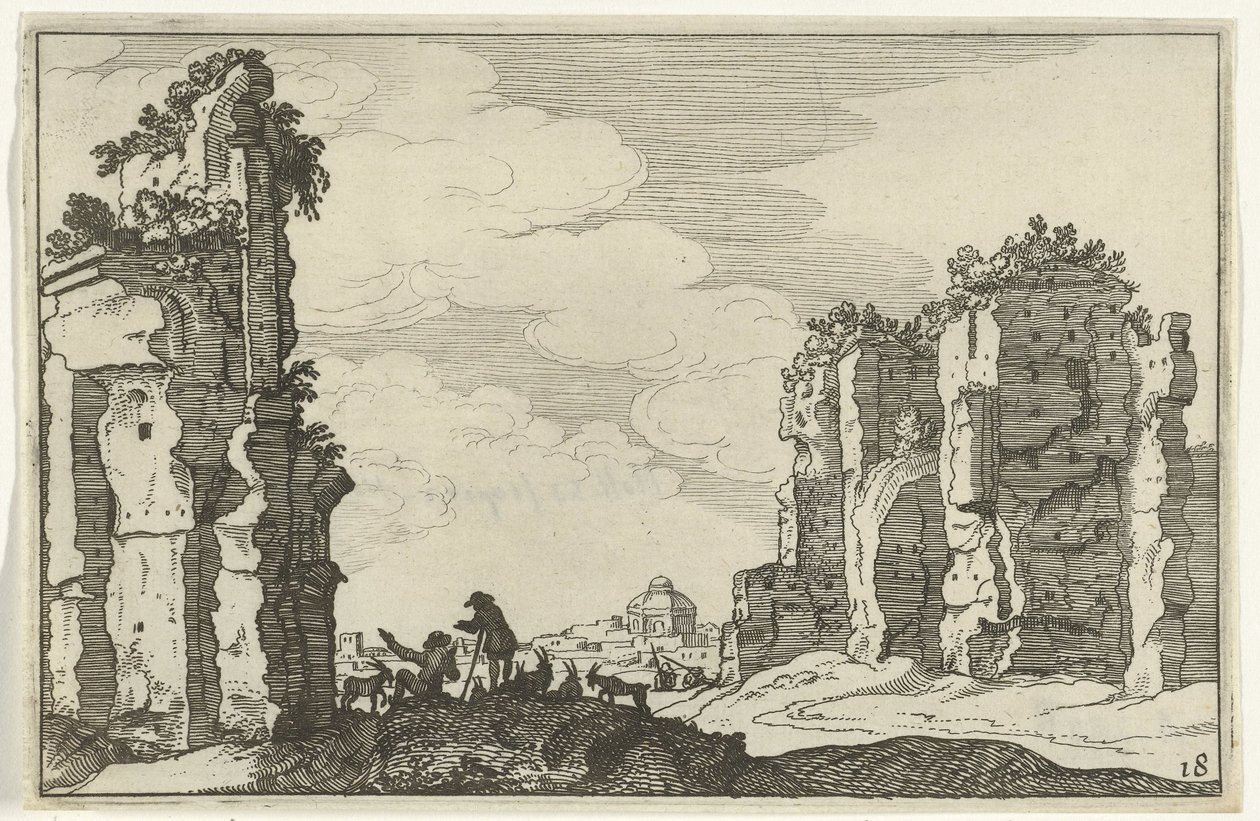 Zřícenina lázní Caracalla Římské ruiny a pobřežní krajiny (série 1) (název série) od Willem van Nieulandt (II)