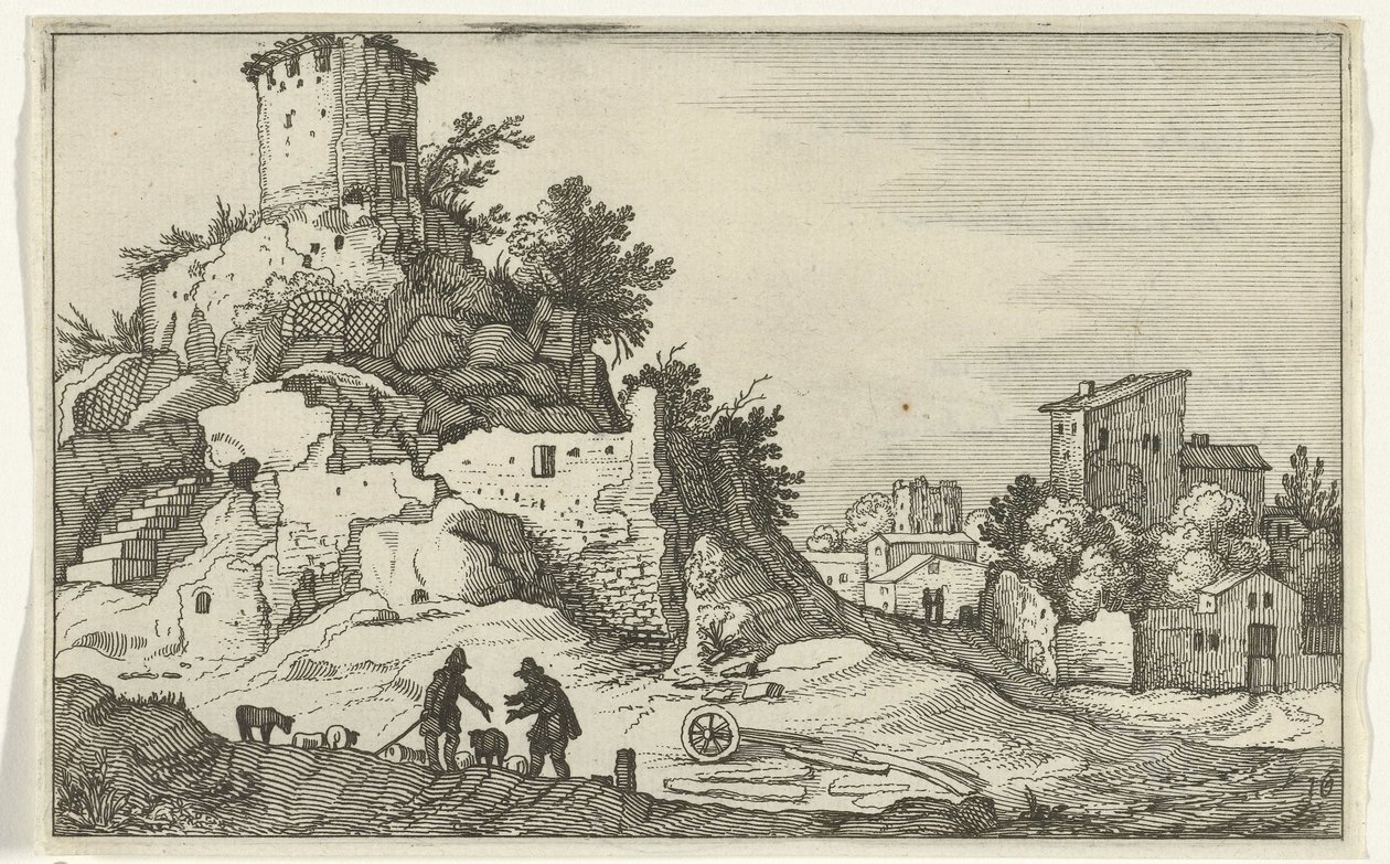Zřícenina věže Římské ruiny a pobřežní krajiny (série 1) (název série) od Willem van Nieulandt (II)