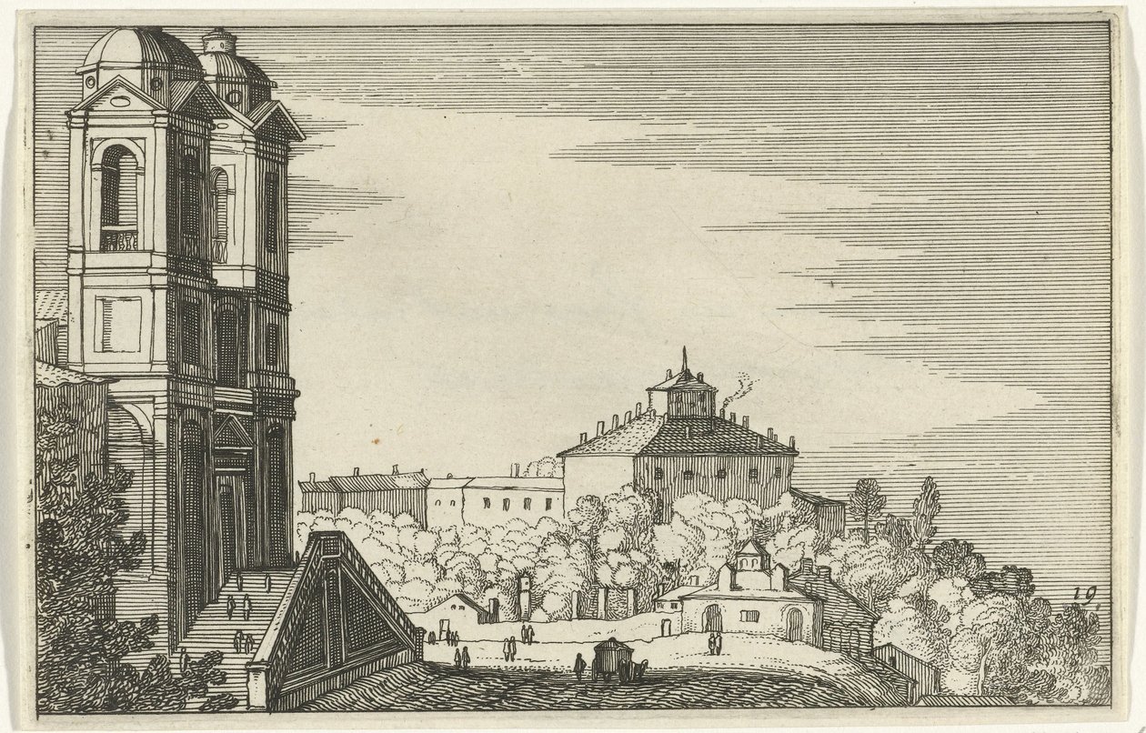 Trinità dei Monti v Římě Romeinse ruïnes en kustlandschappen (série 1) (název série) od Willem van Nieulandt (II)