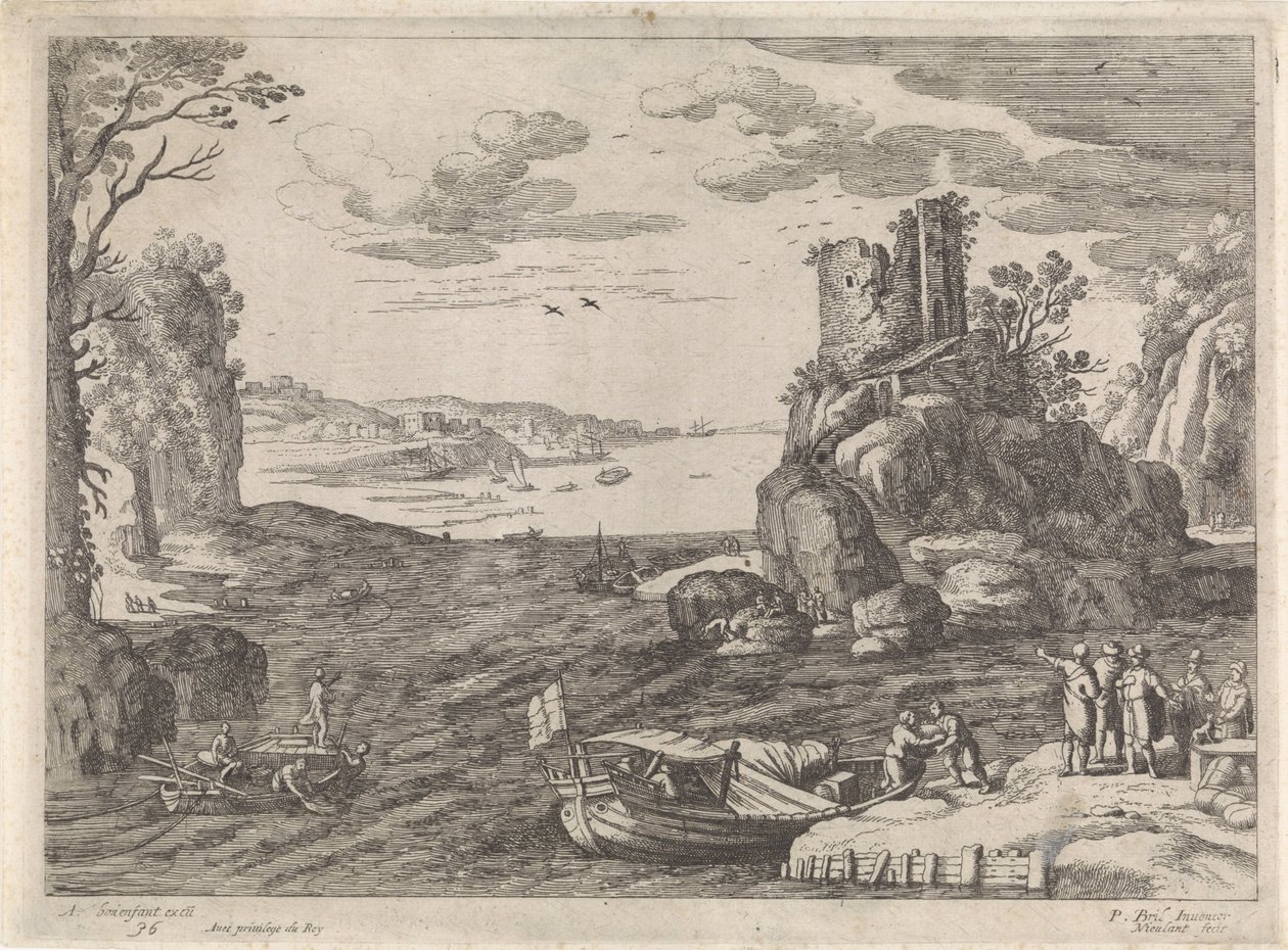 Několik lodí v zátoce Italské krajiny (název série) od Willem van Nieulandt (II)