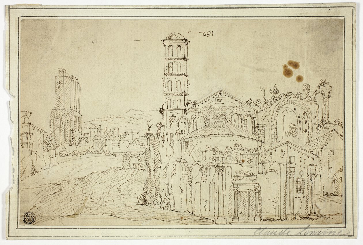 Pohled do Říma: Torre della Melisa, ruiny raně křesťanského kostela od Willem van Nieuwlandt II