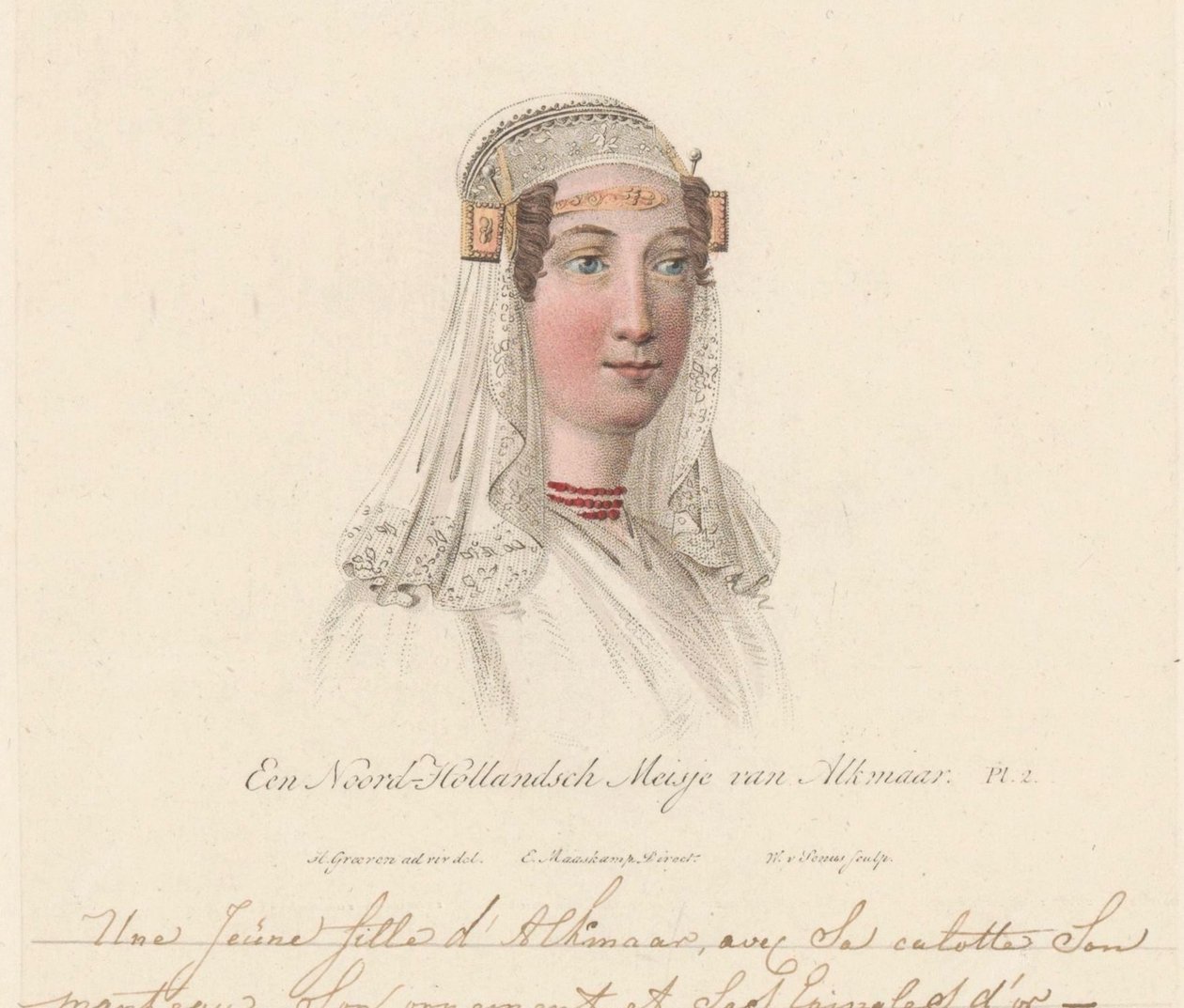 Čelenka dívky z Alkmaaru, 1816 Dívka ze Severního Holandska z Alkmaaru / Une Jeune d