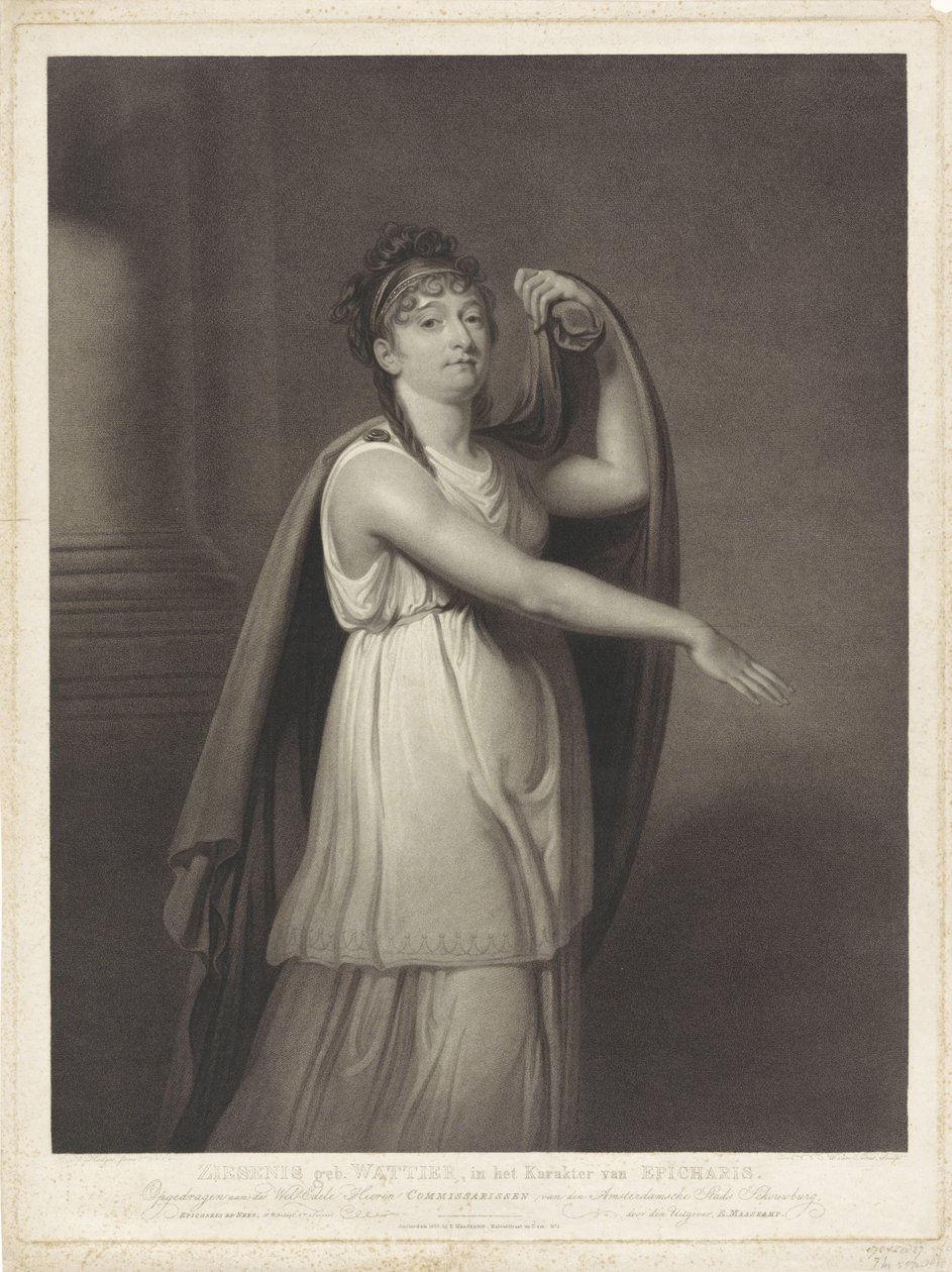 Portrét Johanny Cornelia Ziesenis-Wattier Ziesenis b. Wattier, v postavě Epicharis (název na objektu) od Willem van Senus