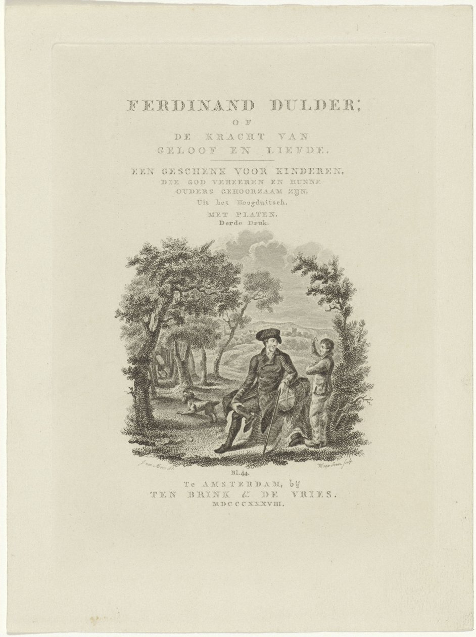 Sedící cestovatel a chlapec v krajině Titulní strana pro: J.G. Tobler, Ferdinand Dulder, 1838 od Willem van Senus