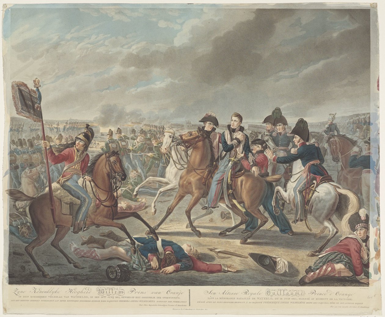 Jeho královská výsost William princ Oranžský ve slavné bitvě u Waterloo, 18. června 1815, zraněn v okamžiku vítězství / Syn Altesse Royale Guillaume Prince d
