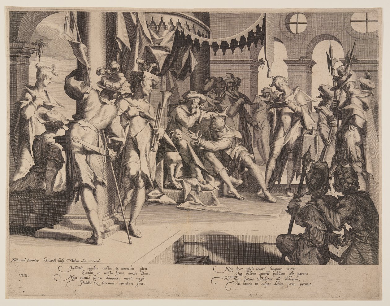 Soudce Bias roní slzy, deska 9 z knihy Trůny spravedlnosti (Thronus Iustitiae) od Willem van Swanenburgh