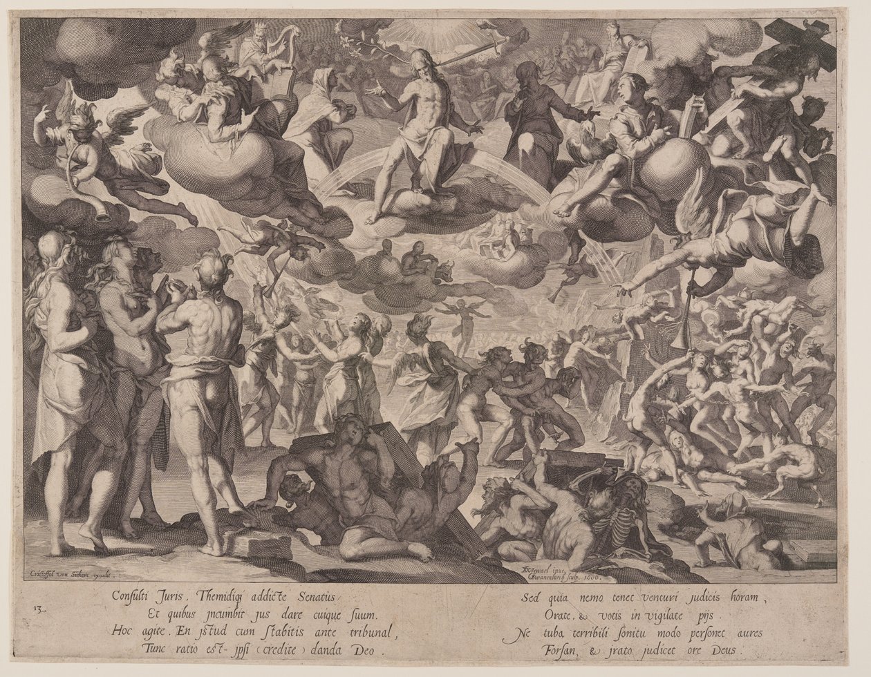 Poslední soud, deska 13 z knihy Trůny spravedlnosti (Thronus Iustitiae) od Willem van Swanenburgh