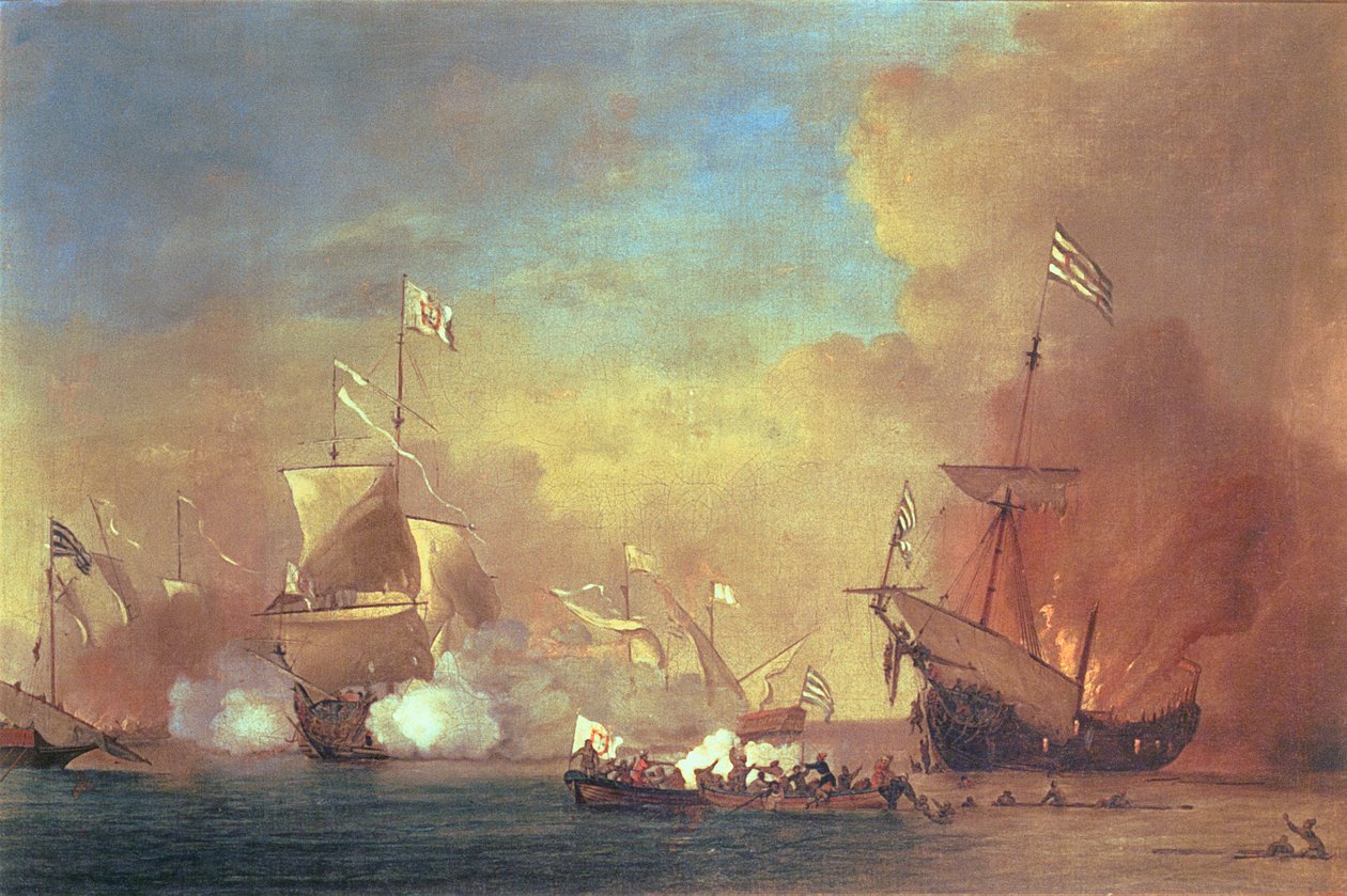 Barbary Piráti útočící Na španělskou Loď od Willem van de IIVelde