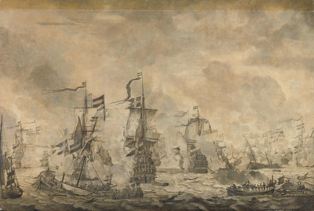 Bitva mezi nizozemskou a švédskou flotilou, v Sound, 8. listopadu 1658 od Willem van de Velde (I)
