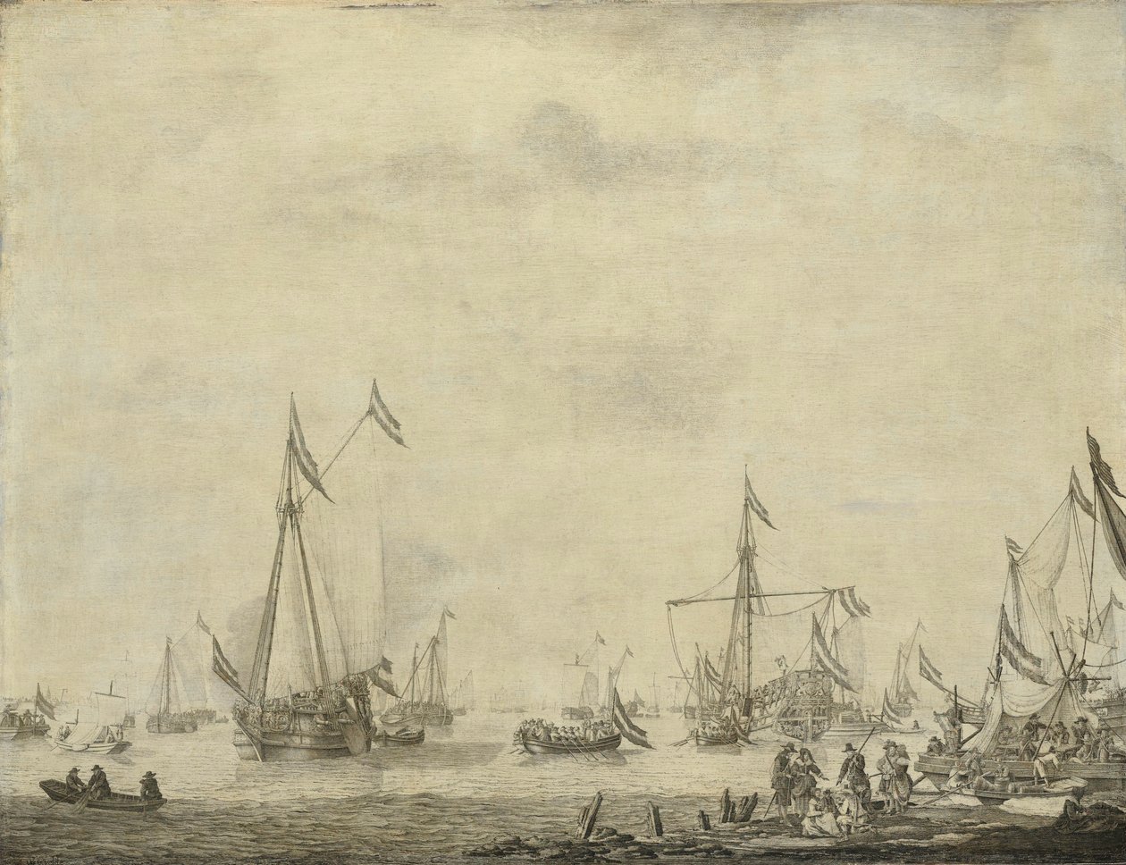Royal Yacht and State Yacht Sail z Moerdijku s Karlem II., anglickým králem, na palubě, 1660 od Willem van de Velde (I)