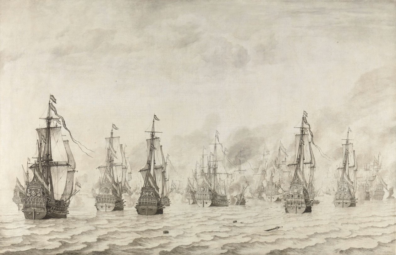 Bitva o Dunkerque Námořní bitva proti Španělům u Dunkerque, 18. února 1639 od Willem van de Velde (I)