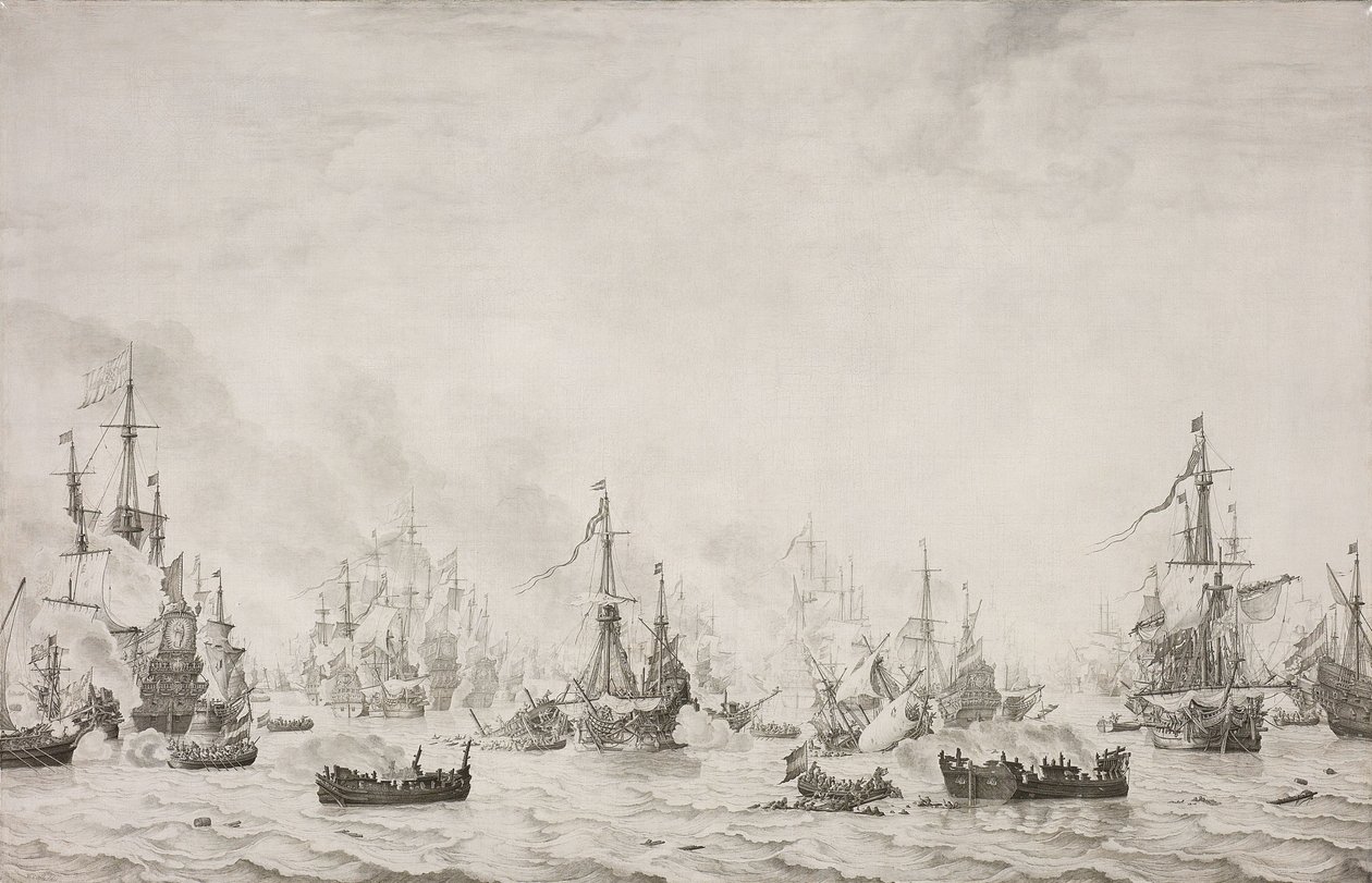 Bitva o Downs Bitva u Downs proti španělské armádě, 21. října 1639 od Willem van de Velde (I)