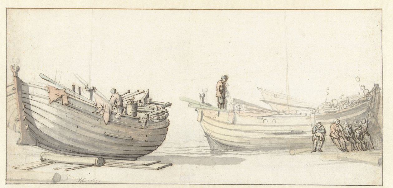 Studie dvou rybářských člunů s postavami od Willem van de Velde (II) (attributed to)