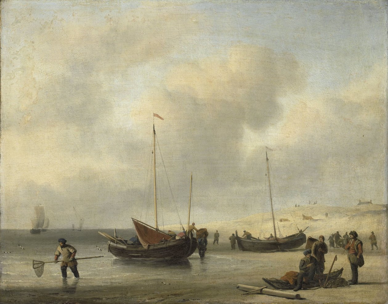 Rybářské čluny na pobřeží (Pobřeží, vykládání rybářského plácnutí) od Willem van de Velde (II)