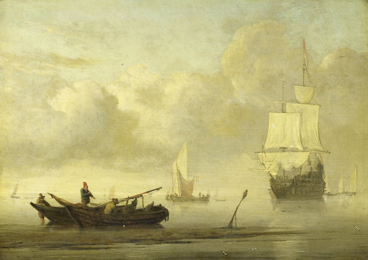 Lodě poblíž pobřeží během klidu od Willem van de Velde (II)