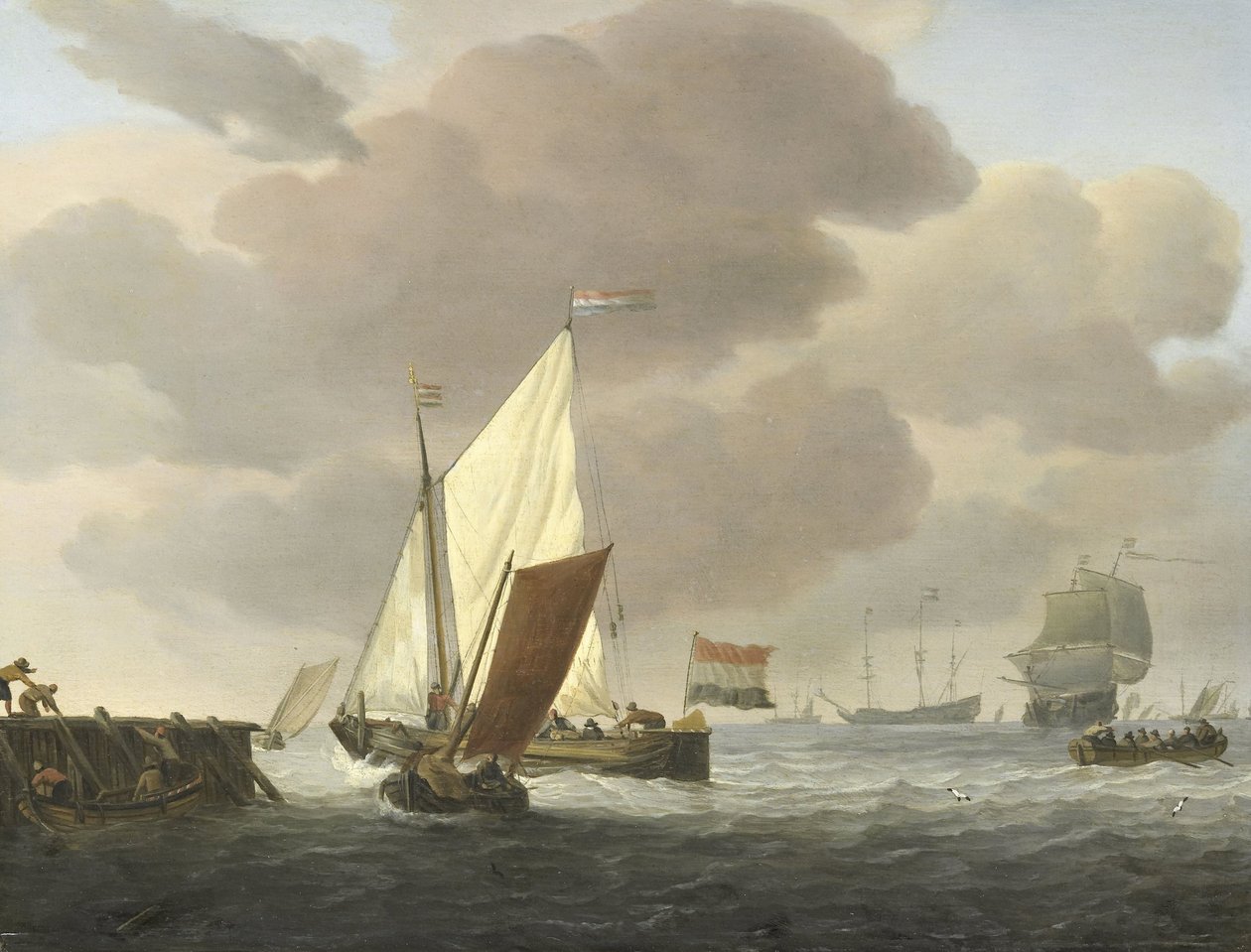 Lodě poblíž pobřeží ve větrném počasí od Willem van de Velde (II)
