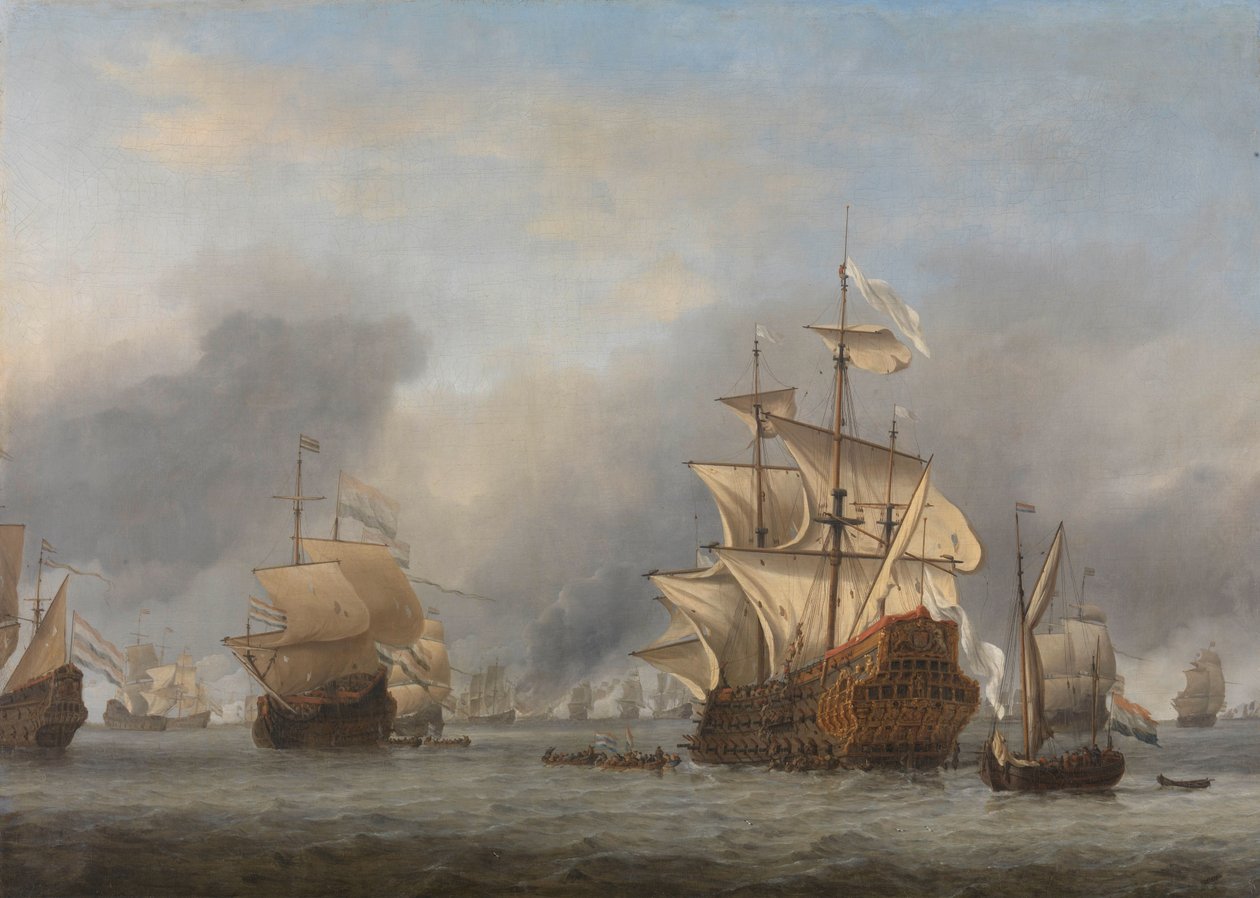 Zajetí královského prince Zajetí anglické admirality „královského prince“ 13. června 1666 během čtyřdenní bitvy, 11.–14. června 1666: epizoda z druhé anglo-nizozemské války (1665–67) od Willem van de Velde (II)